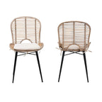 Lot de 2 chaises de salle à manger modernes en rotin et métal de style bohème