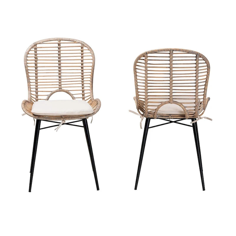 Lot de 2 chaises de salle à manger modernes en rotin et métal de style bohème