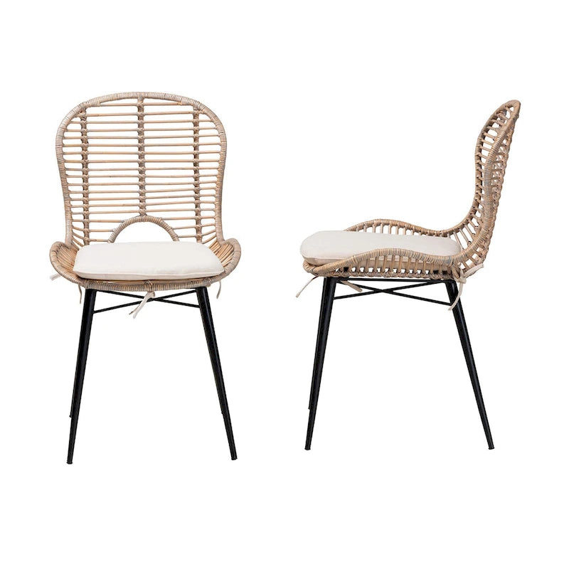 Lot de 2 chaises de salle à manger modernes en rotin et métal de style bohème
