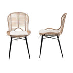 Lot de 2 chaises de salle à manger modernes en rotin et métal de style bohème