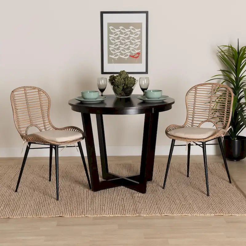 Lot de 2 chaises de salle à manger modernes en rotin et métal de style bohème
