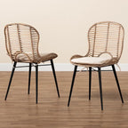 Lot de 2 chaises de salle à manger modernes en rotin et métal de style bohème