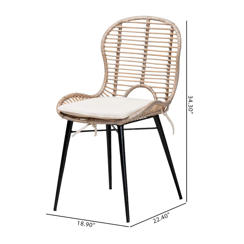 Lot de 2 chaises de salle à manger modernes en rotin et métal de style bohème
