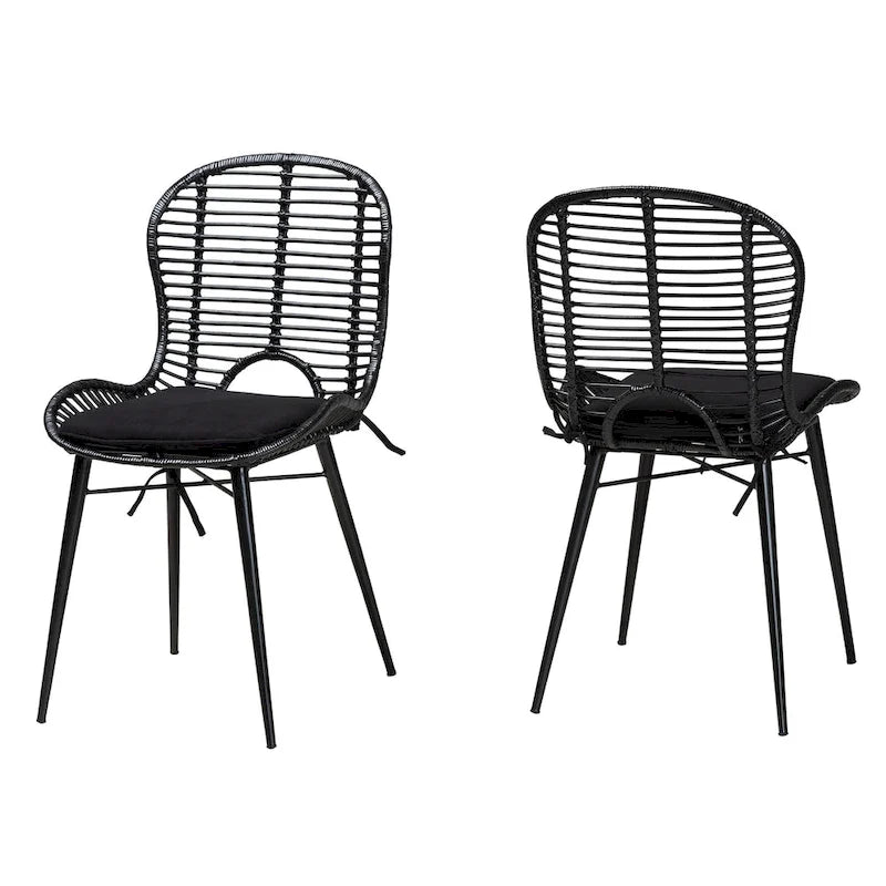 Lot de 2 chaises de salle à manger modernes en rotin et métal de style bohème