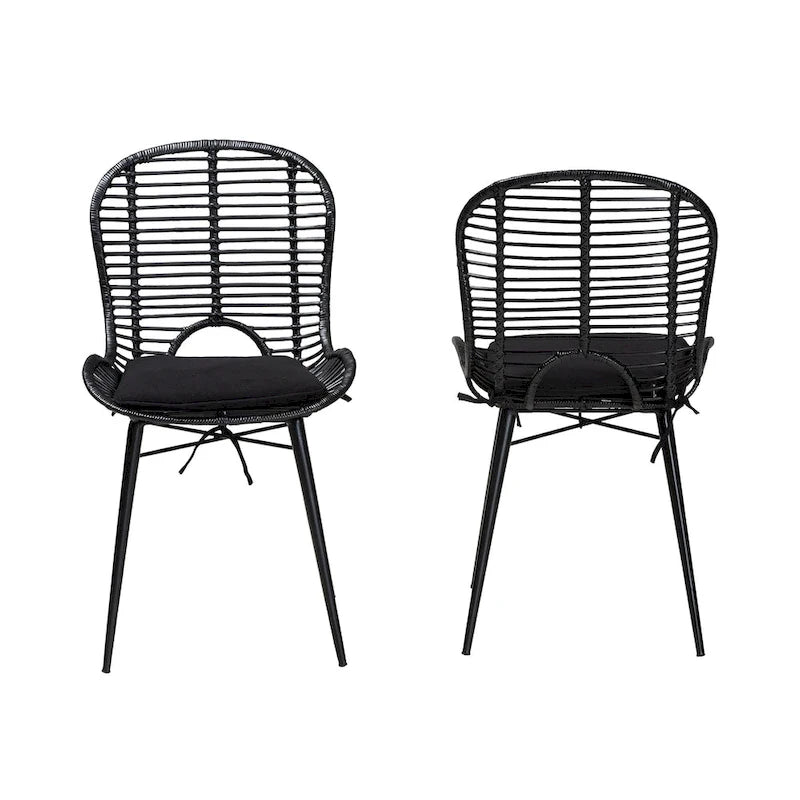 Lot de 2 chaises de salle à manger modernes en rotin et métal de style bohème