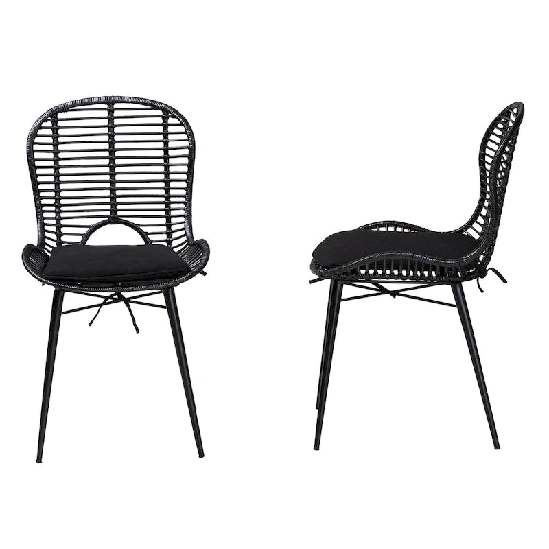 Lot de 2 chaises de salle à manger modernes en rotin et métal de style bohème