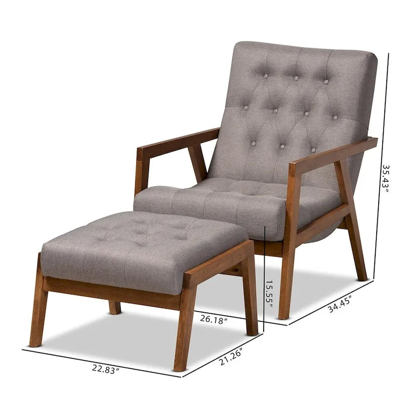 Fauteuil rembourré et son pouf