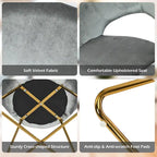 Chaise d'appoint moderne en velours, chaise de coiffeuse rembourrée avec détails dorés - Voir les détails