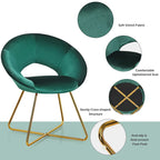 Chaise d'appoint moderne en velours, chaise de coiffeuse rembourrée avec détails dorés - Voir les détails