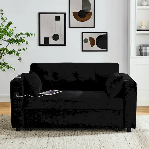 2-Seat Sleeper Sofa Bed with USB Power Outlet, Side Pockets and Lumbar Pillow