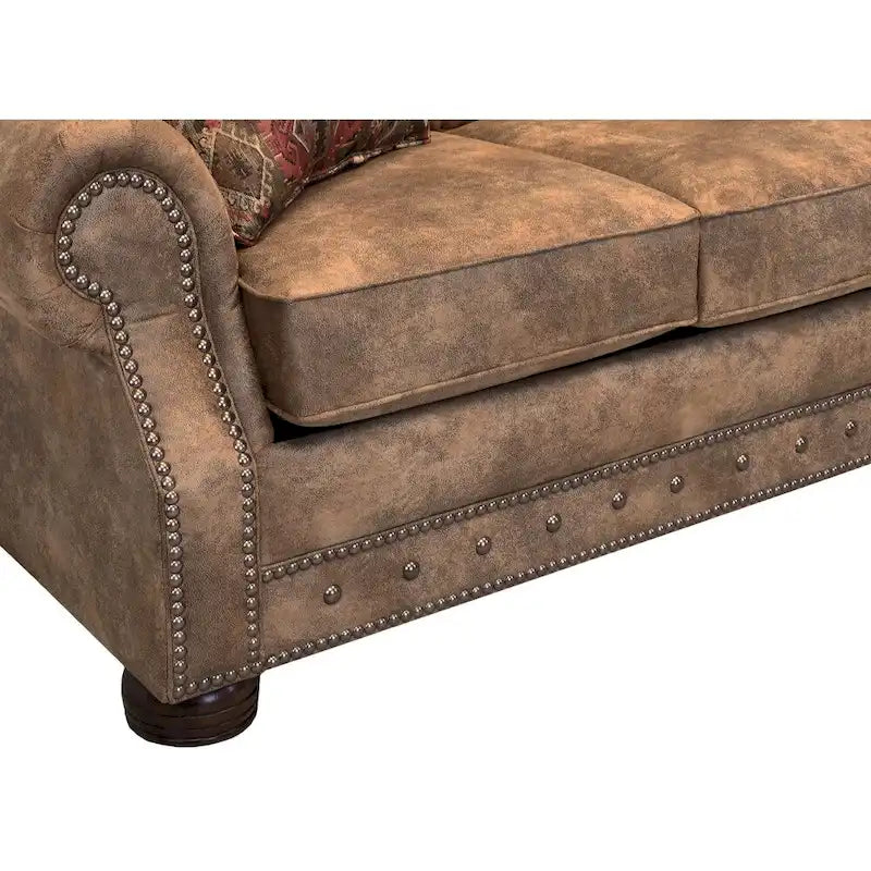 Canapé et fauteuil en tissu daim marron rustique