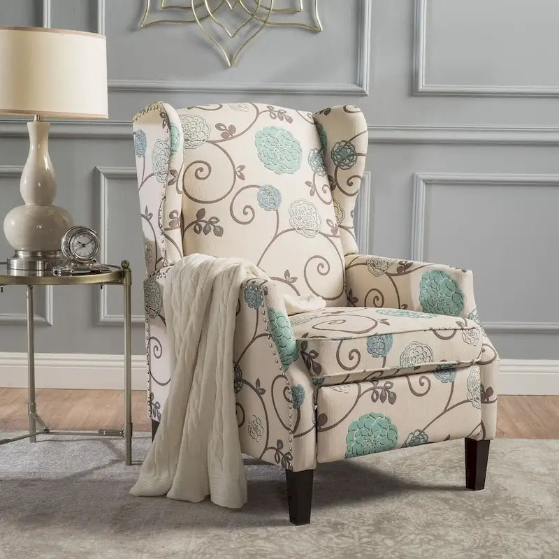 Fauteuils inclinables en tissu traditionnels avec bordure cloutée