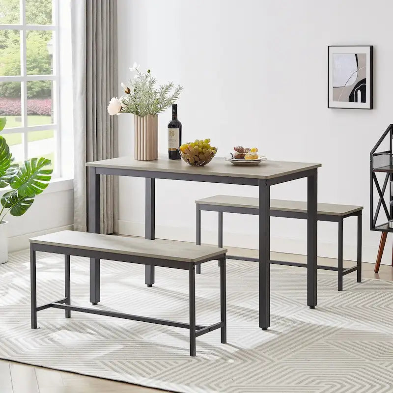 Table de bar avec 2 bancs de salle à manger, comptoir de table de cuisine avec chaises, style industriel pour table de petit-déjeuner