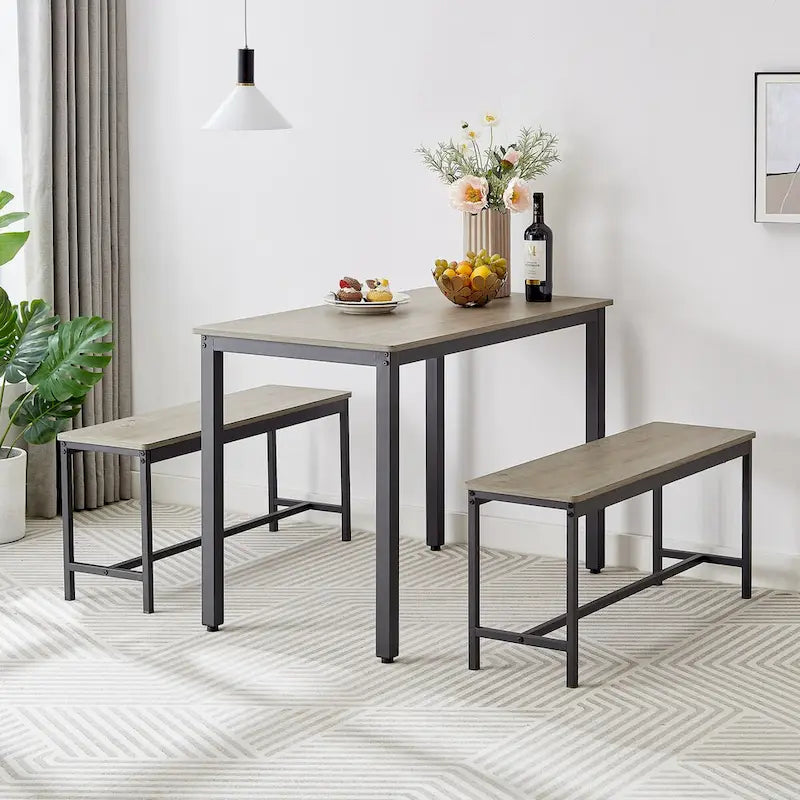 Table de bar avec 2 bancs de salle à manger, comptoir de table de cuisine avec chaises, style industriel pour table de petit-déjeuner