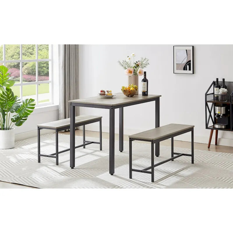 Table de bar avec 2 bancs de salle à manger, comptoir de table de cuisine avec chaises, style industriel pour table de petit-déjeuner