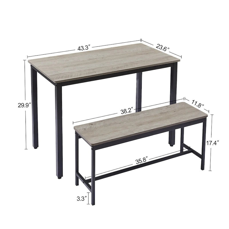Table de bar avec 2 bancs de salle à manger, comptoir de table de cuisine avec chaises, style industriel pour table de petit-déjeuner