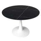 Table de salle à manger ronde de 40 pouces pour 4 personnes avec plateau en pierre frittée et piètement blanc pour cuisine et salle à manger.