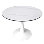 Table de salle à manger ronde de 40 pouces pour 4 personnes avec plateau en pierre frittée et piètement blanc pour cuisine et salle à manger.