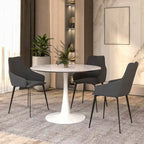 Table de salle à manger ronde de 40 pouces pour 4 personnes avec plateau en pierre frittée et piètement blanc pour cuisine et salle à manger.