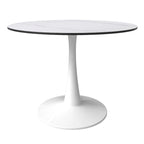 Table de salle à manger ronde de 40 pouces pour 4 personnes avec plateau en pierre frittée et piètement blanc pour cuisine et salle à manger.