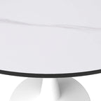 Table de salle à manger ronde de 40 pouces pour 4 personnes avec plateau en pierre frittée et piètement blanc pour cuisine et salle à manger.