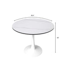 Table de salle à manger ronde de 40 pouces pour 4 personnes avec plateau en pierre frittée et piètement blanc pour cuisine et salle à manger.