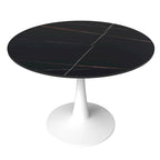 Table de salle à manger ronde de 40 pouces pour 4 personnes avec plateau en pierre frittée et piètement blanc pour cuisine et salle à manger.