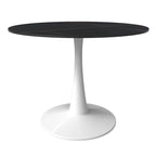 Table de salle à manger ronde de 40 pouces pour 4 personnes avec plateau en pierre frittée et piètement blanc pour cuisine et salle à manger.