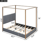 Lit plateforme à baldaquin Queen Size rembourré avec tête de lit et cadre en métal